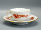 Preview: Meissen Moccatasse mit Untertasse reicher Drache rot.