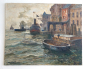 Preview: Großes Original Ölgemälde Albert Wenk (1863-1934) – Hafenszene mit Schiffen – 105,5x84,5 cm