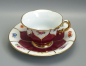 Preview: Meissen Mokkatasse mit Untertasse • B-Form Prunkdekor • Streublume Purpur Rot • 1. Wahl Pfeifferzeit.