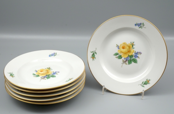 Meissen 6 Dessertteller Gelbe Rose Vergissmeinnicht 1 Wahl, Ø 15,5 CM.