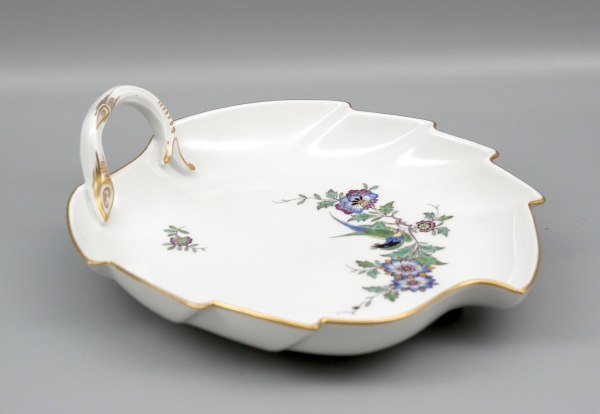 Meissen Blattschale Indische Blumen, Fels & Vogelmalerei.
