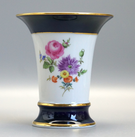 Meissen Vase Kobaltblau Blumenbukett H-10 cm.