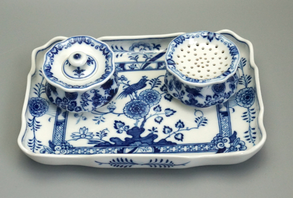 MEISSEN Schreibset (3-teilig) „Fels- und Vogelmalerei“ – Knaufzeit (1860–1924) – 1. Wahl