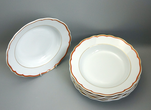 Meissen 6 Suppenteller Koralle 1 Wahl, 1924-35.