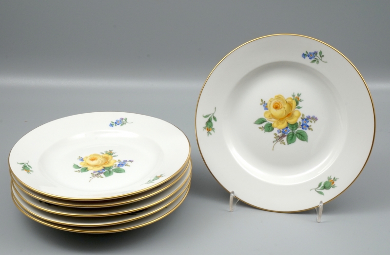 Meissen 6 Dessertteller Gelbe Rose Vergissmeinnicht 1 Wahl, Ø 15,5 CM.