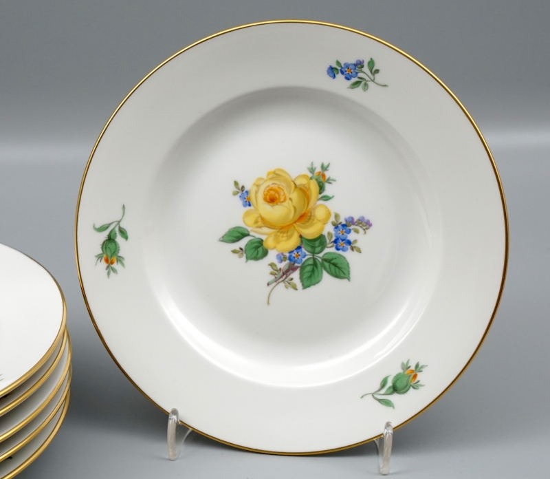 Meissen 6 Dessertteller Gelbe Rose Vergissmeinnicht 1 Wahl, Ø 15,5 CM.