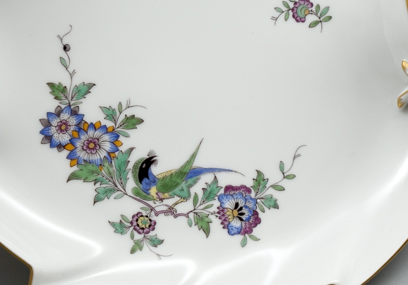 Meissen Blattschale Indische Blumen, Fels & Vogelmalerei.