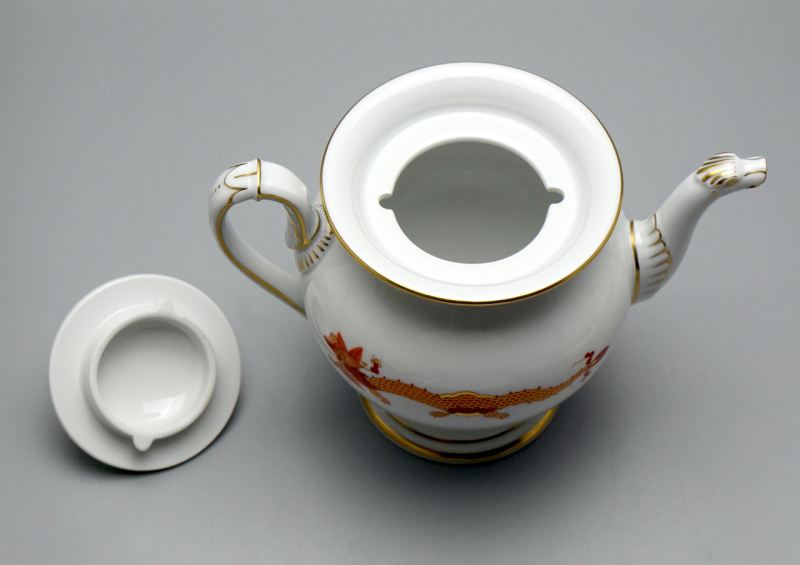 Meissen Teekanne Schwanenhals reicher roter Drache, 1 Wahl.