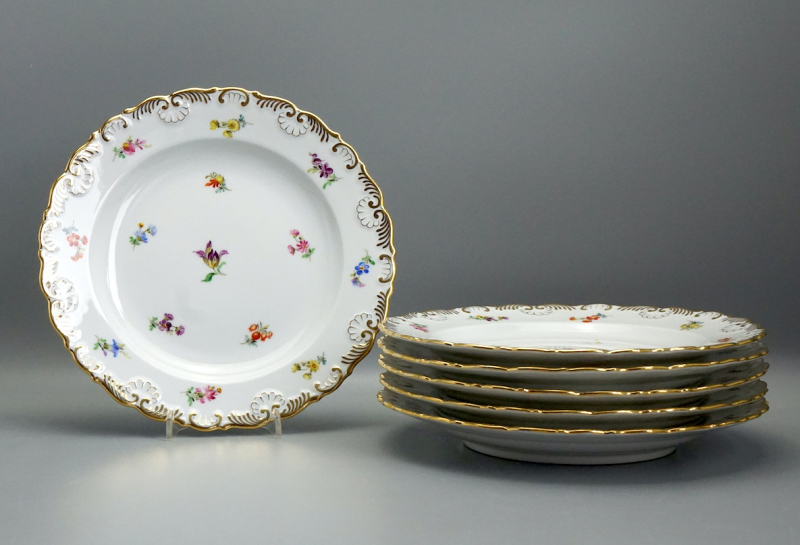 6 Meissen Teller Streublume Muschelrand Ø 22 cm. 1 Wahl.