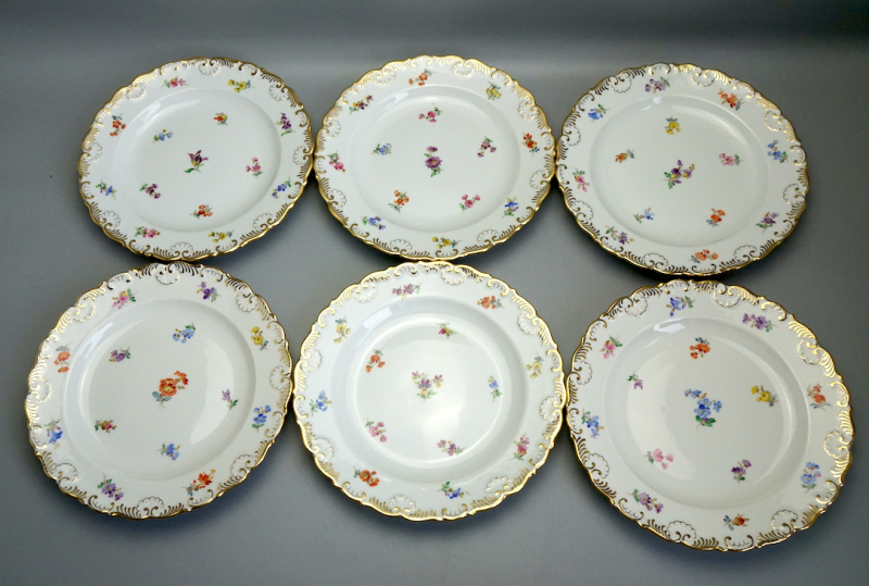 6 Meissen Teller Streublume Muschelrand Ø 22 cm. 1 Wahl.