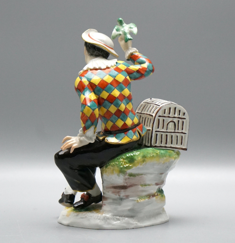 Meissen Figur Harlekin mit Vogel & Katze – Modell 456 – Knaufzeit (1860-1924) 1 Wahl.