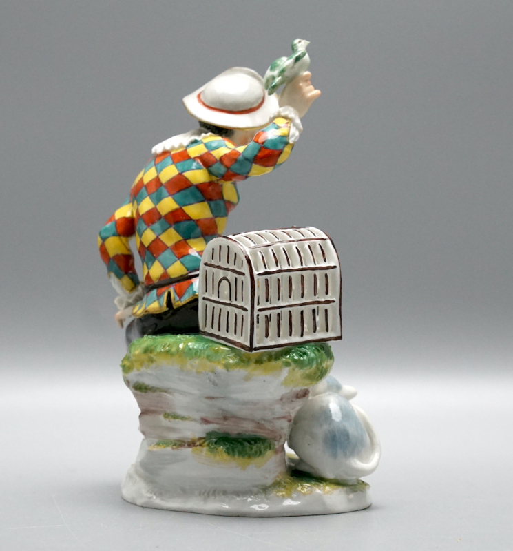 Meissen Figur Harlekin mit Vogel & Katze – Modell 456 – Knaufzeit (1860-1924) 1 Wahl.