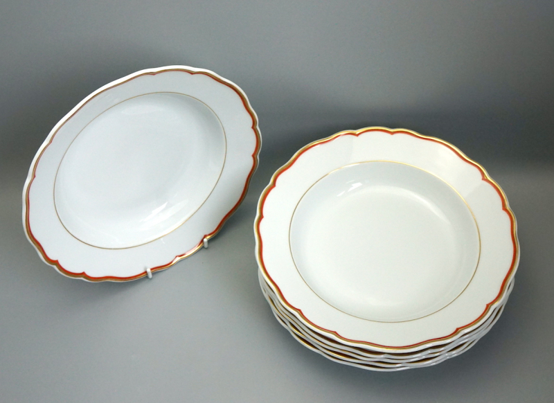 Meissen 6 Suppenteller Koralle 1 Wahl, 1924-35.