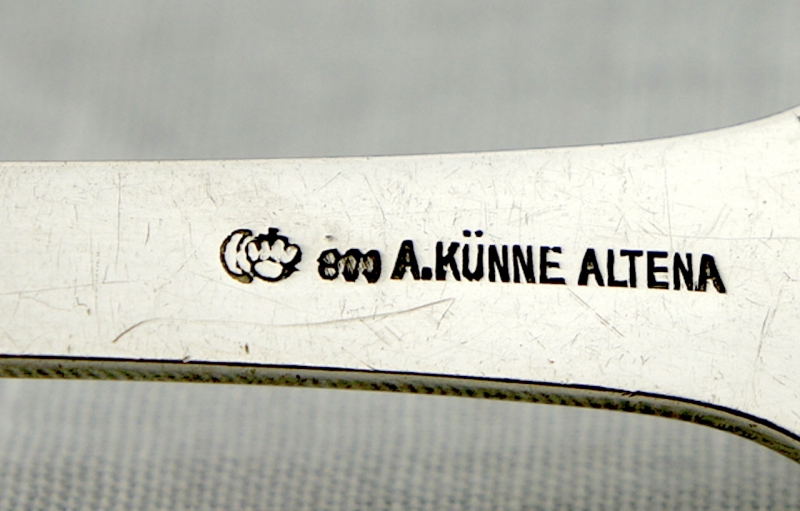 Gemüselöffel 800er Silber A. Künne Altena mit Monogramm.